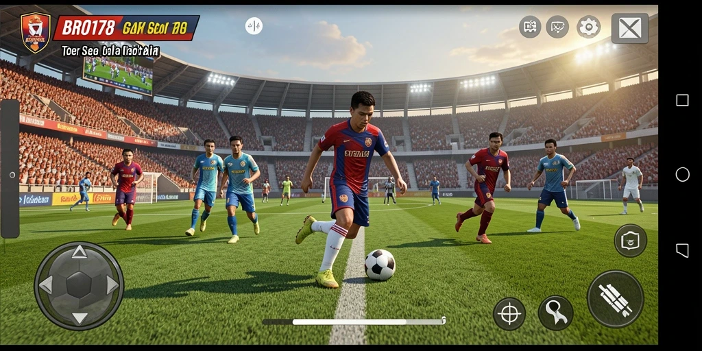 Tampilan permainan sepak bola yang seru dan realistis.
