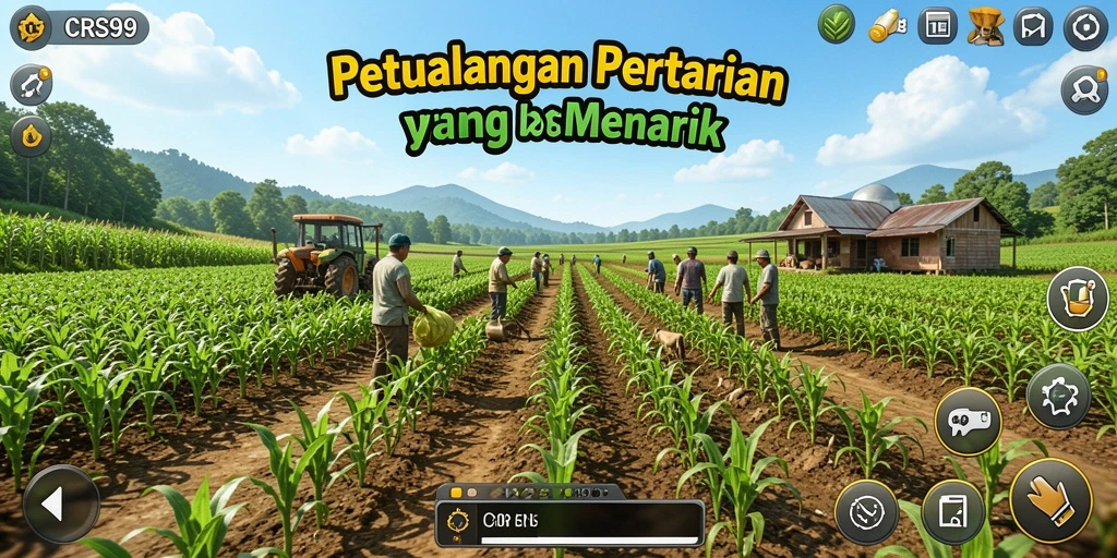 Tampilan gameplay CRS99 yang menarik dan penuh warna saat bertani.