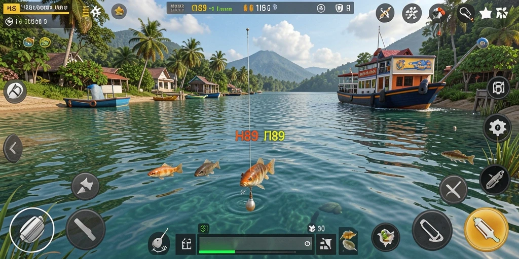 Gameplay seru H89 dengan berbagai jenis ikan dan lokasi memancing.