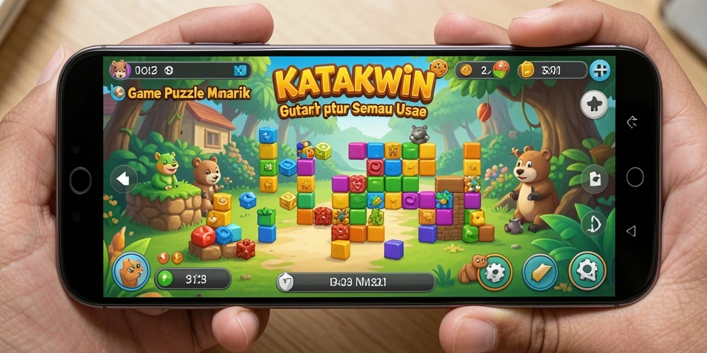 Screenshot gameplay KATAKWIN menampilkan tantangan puzzle yang menarik.