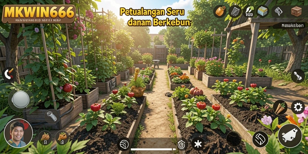 Tampilan gameplay MKWIN666 yang menampilkan petualangan bertani.