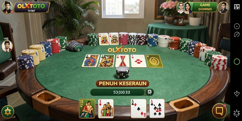 Screenshot utama OLXTOTO menampilkan gameplay Domino yang menegangkan.