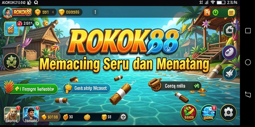 Screenshot ROKOK88 menunjukkan aksi seru memancing di lautan biru.