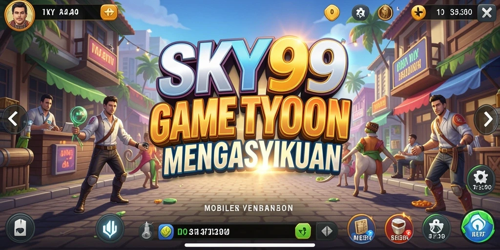 Tangkapan layar utama menunjukan gameplay mendalam dalam SKY99 sebagai game Tycoon.