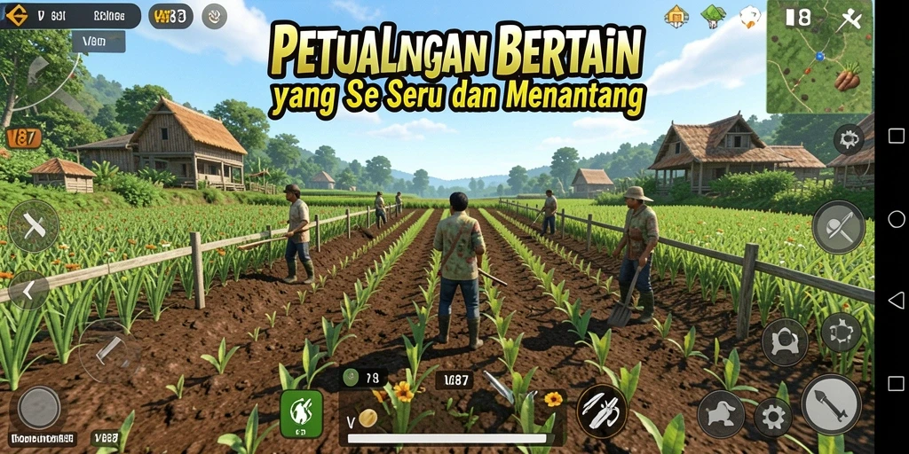 Gameplay menarik dalam V87 saat melakukan aktivitas bertani.
